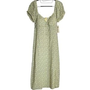 NWT No Boundaries Womens Yellow Blue‎ Floral Ditsy Midi Dress L 12-14 Rayon Slit
